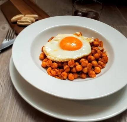 Garbanzos salteados con huevo frito 🥚