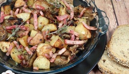 Sartenada de patatas, bacon y setas